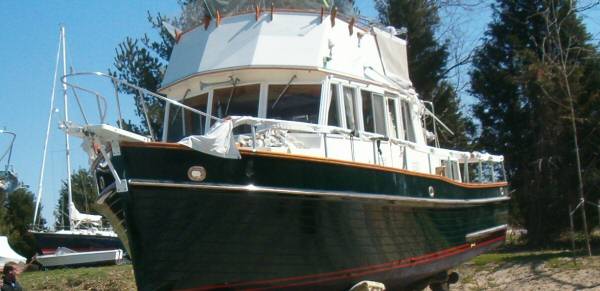 Newly painted Grand Banks hull